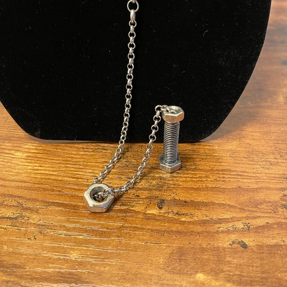 JewelMint industrial brutalist y necklace silver tone statement - Picture 2 of 3